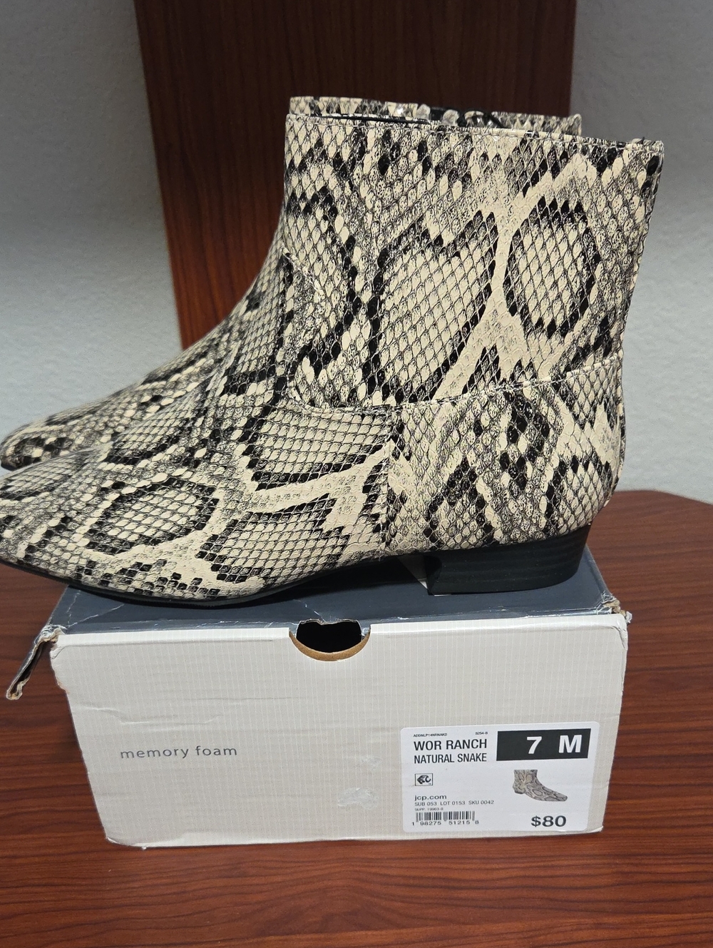 Worthington Beige & Black Snake-Print Ankle Boots